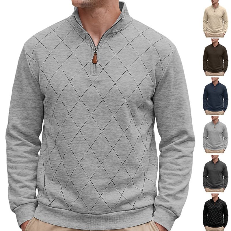 Pulôver Masculino Com Zíper De Quarto , Moletom Casual Solto De Manga Comprida Gola Simulada