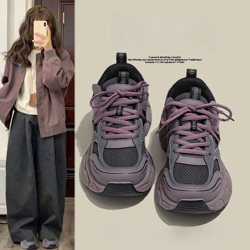 Roxo papai sapatos femininos 2026 novo estilo aumentado sola grossa All-Match esportes sapatos casuais