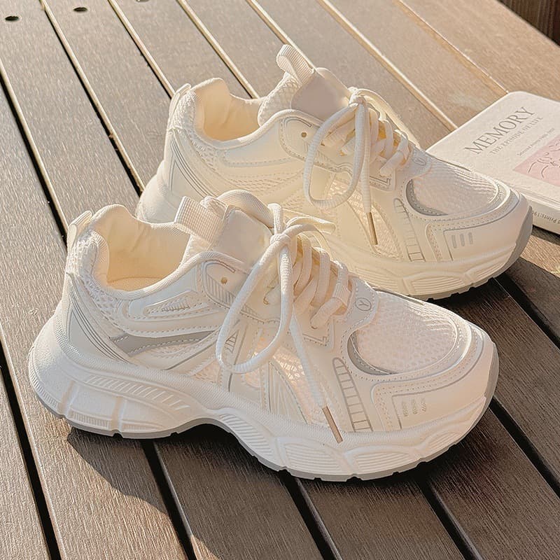 Papai sapatos femininos 2026 primavera verão novo estilo respirável malha sapatos de sola grossa aumentando saia combina