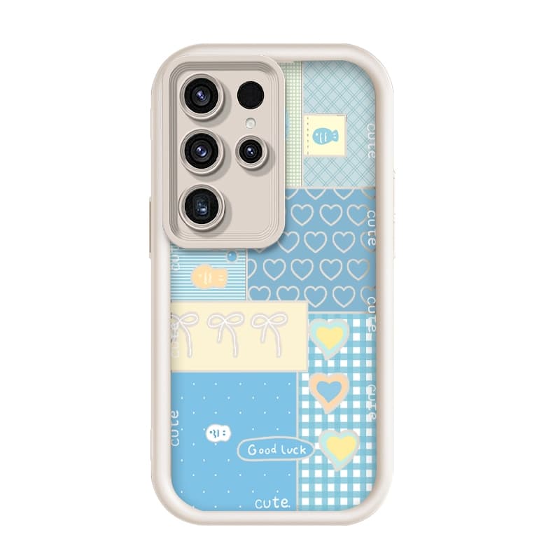 Para Samsung Galaxy S26 Ultra/5G , Kawaii Bonito Azul Retalhos Coração Arco Estética Caso De Telefone