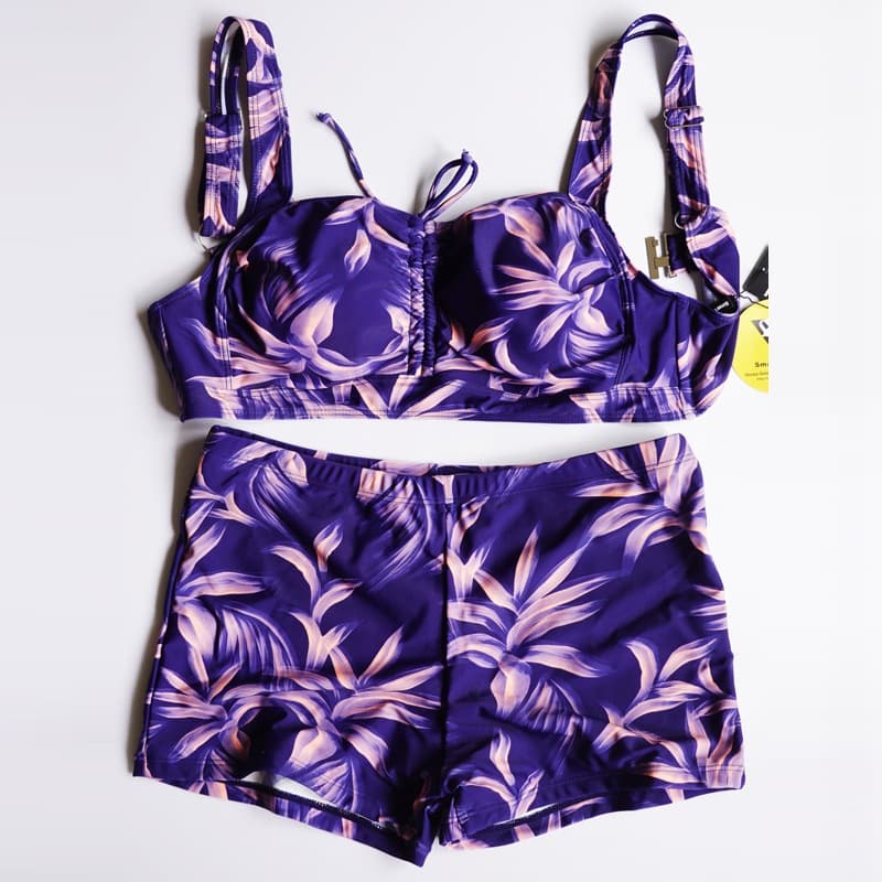 Maiô de duas peças tankini de quatro cantos, reunião Floral, copo grande, conservador, boca plana