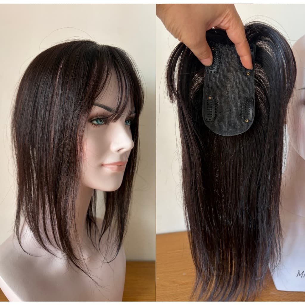Artigo decorativo Topo Topper 12x14cm Aplique de Cabelo Humano com tic‑tac feminino 40cm, Divisão Livre Realista