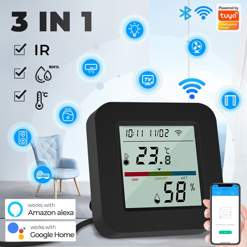 SMATRUL Tuya Smart Wifi IR Controle Remoto Sensor De Umidade De Temperatura Controla Ar, TV e Ventilador pelo Celular