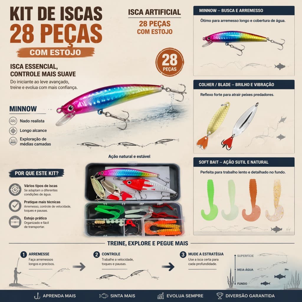 Conjunto de isca de isca de 28 peças com caixa de armazenamento