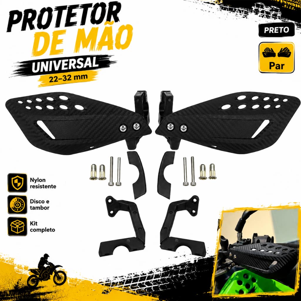 Par Protetor de Mão Preto Manopla Punho Moto Universal