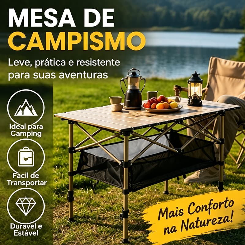 Mesa Dobrável de Alumínio para Camping Acampamento Praia Churrasco, Ultraleve Portátil com Bolsa de Transporte e Rede Ar