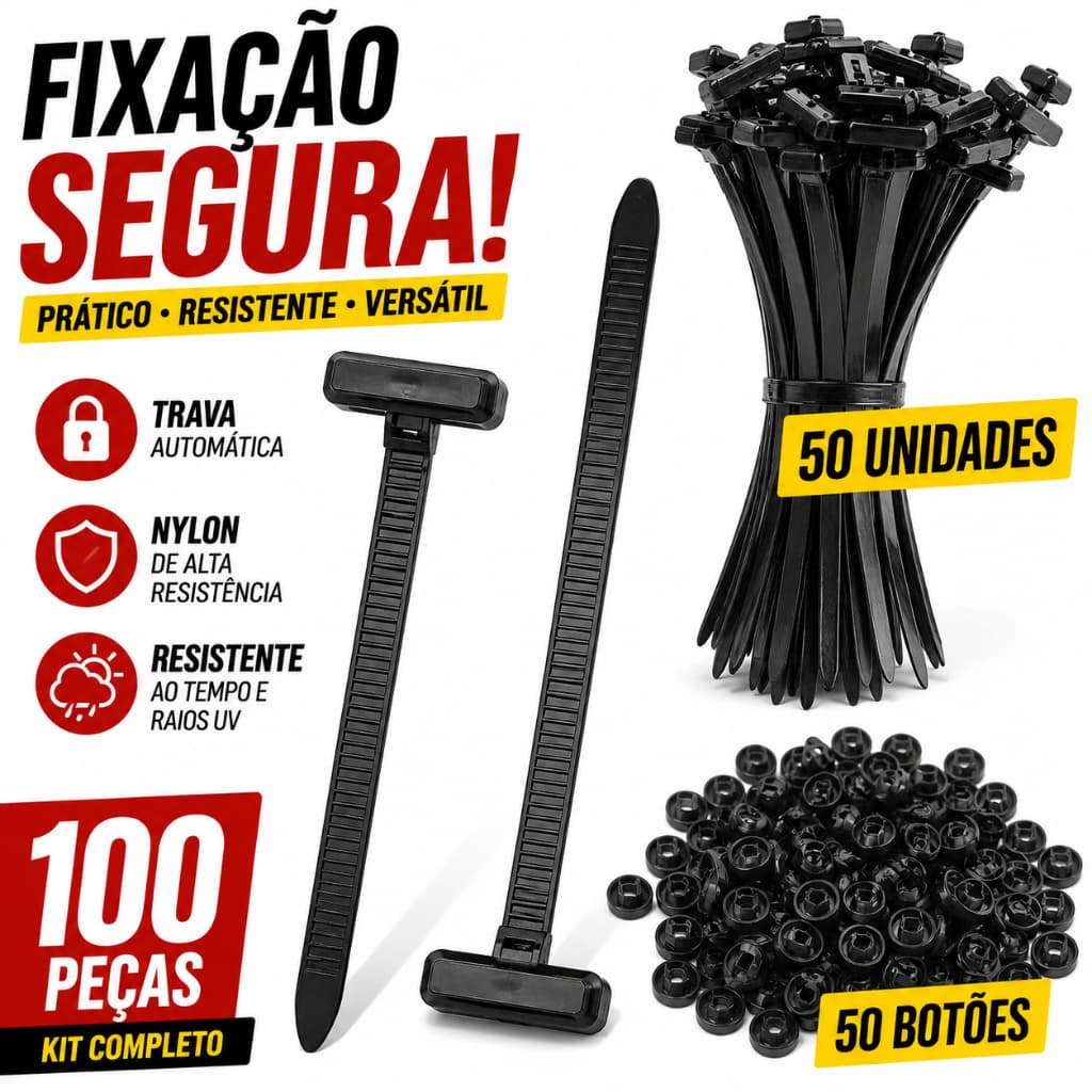 Kit 50 Abraçadeiras Fivela De Fita Plástica Universal Nylon Preto