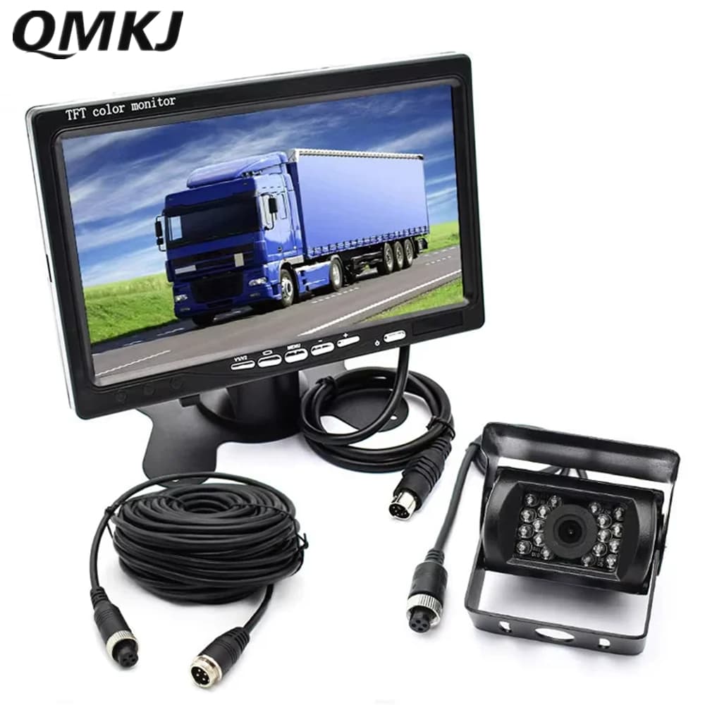 QMKJ Veículo IR LED Back up Câmera Reversa Conector De 4 Pinos + 7 " LCD Cor TFT Monitor De Visão Traseira 800 * 480 Par