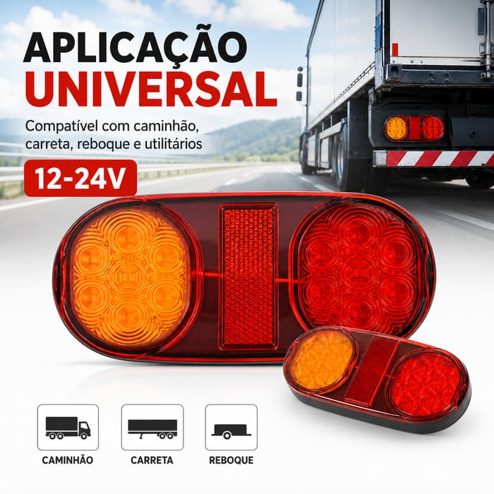 Par Lanterna Traseira Caminhão Carretinha Led 12V Luz Seta Ré Freio