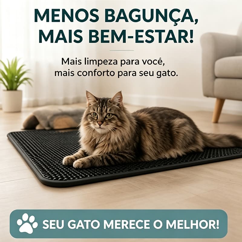 Tapete Higiênico para Gato Dupla Camada EVA, Coletor de Areia 75x55cm Lavável
