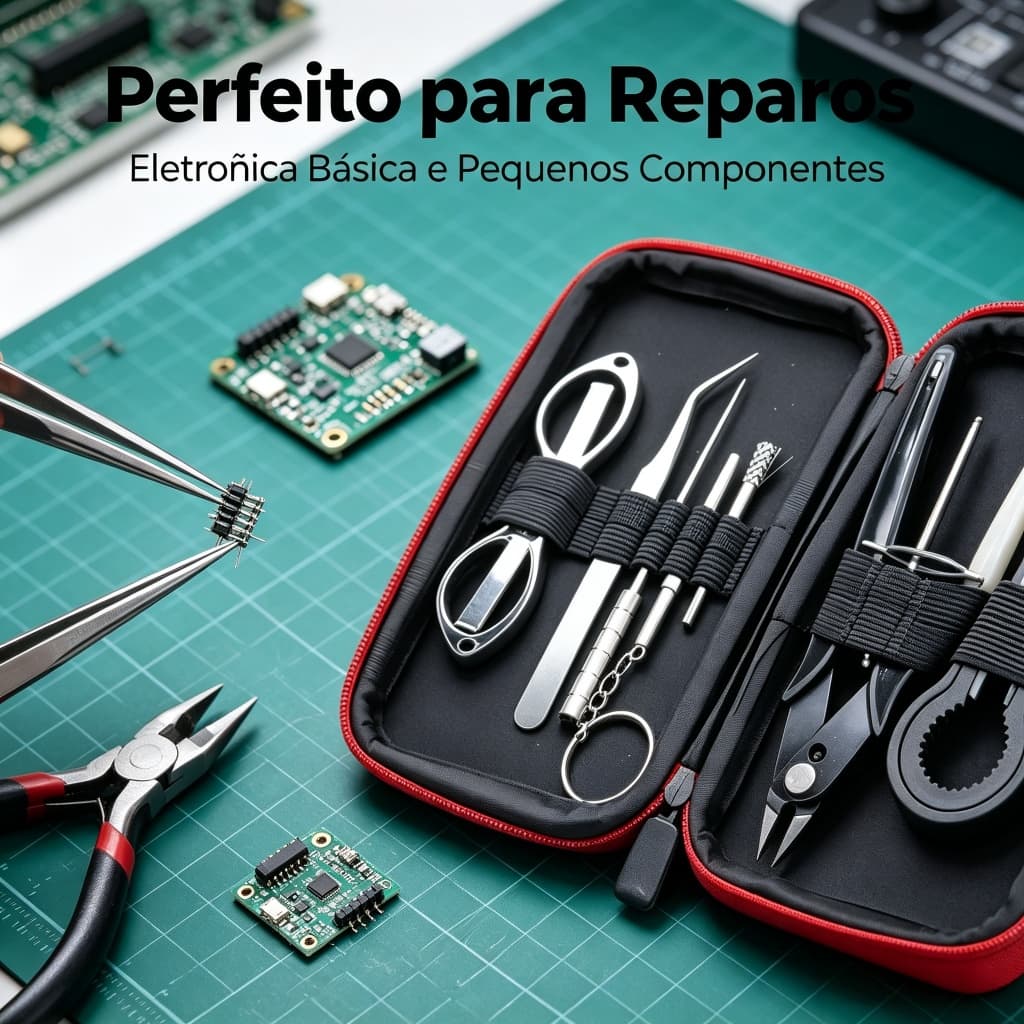 Kit Ferramentas Precisão Completo: Alicate, Pinça, Tesoura, Vara de Enrolar para Reparos, Artesanato, Modelismo e Eletrô