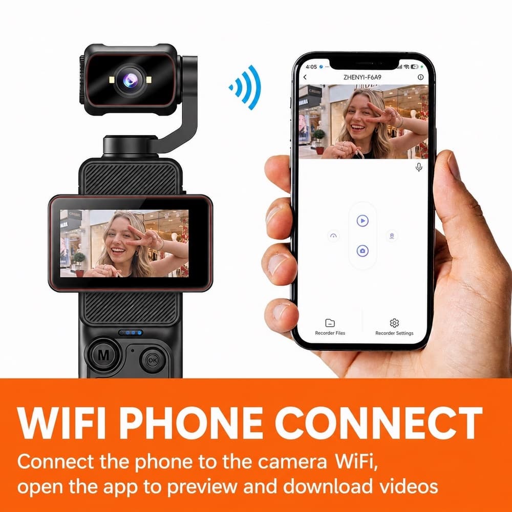 Câmera De Ação De Bolso 4K Portátil Gravador Vlog Com Tela Giratória WiFi Filmadora Para Esportes Ao Ar Livre