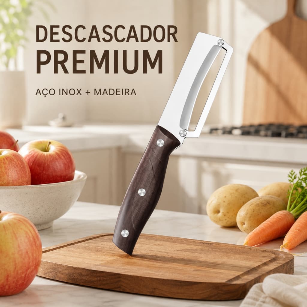 Lindo Descascador De Aço Inoxidável Com Cabo De Madeira Para Descascar E Cortar Frutas E Vegetais