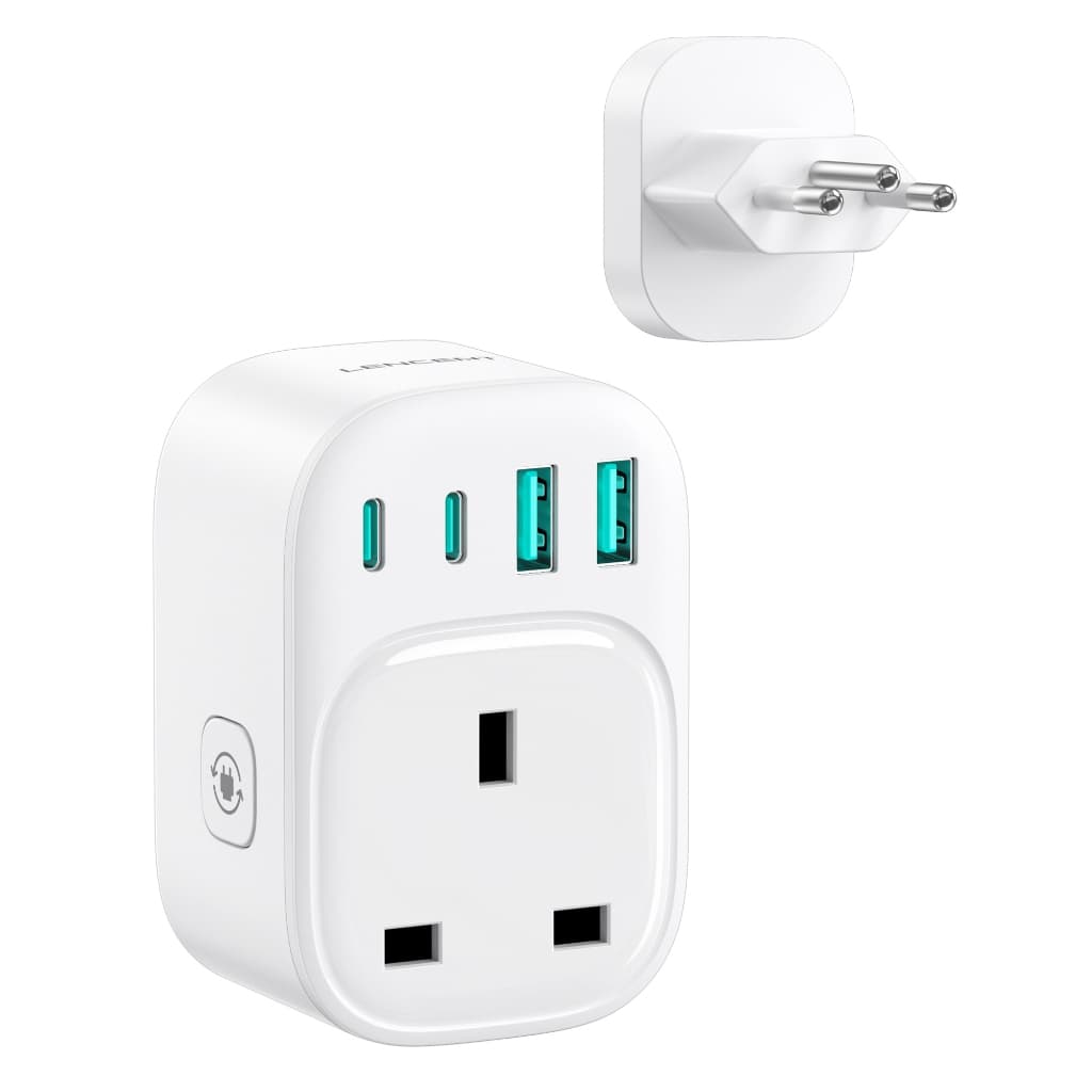 Adaptador De Tomada De Viagem LENCENT Brasil , 5 Em 1 Tipo N Para Soquete SG Com 2 Portas USB-C E 2 A , 2500 W Máx .
