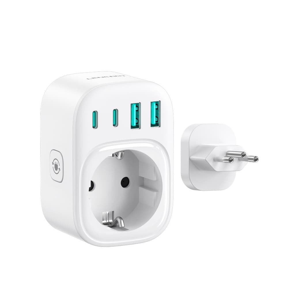 Adaptador De Tomada De Viagem LENCENT Brasil , 5 Em 1 Tipo N Para Soquete Ue Com 2 Portas USB-C E 2 A , 2500 W Máx .