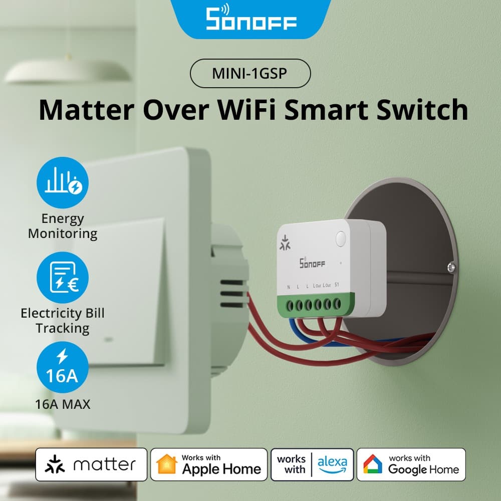 SONOFF MINI ONE PM Matter Over WiFi Smart Switch-1GSP Proteção De Segurança Aprimorada Sobrecarga 16A Monitoramento De E