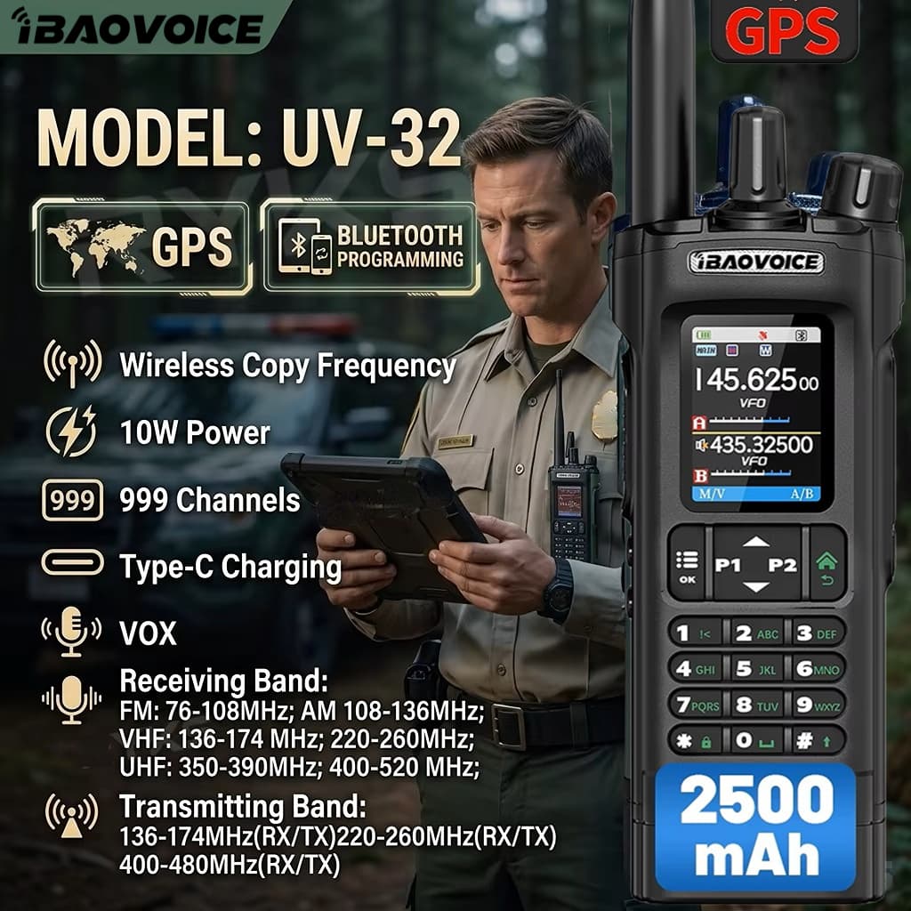 iBAOVOICE UV-32 Walkie Talkie 5R MINI Gps AM/FM Multi Band 10W Bluetooth Programação Sem Fio Frequência De Cópia 1000Ch