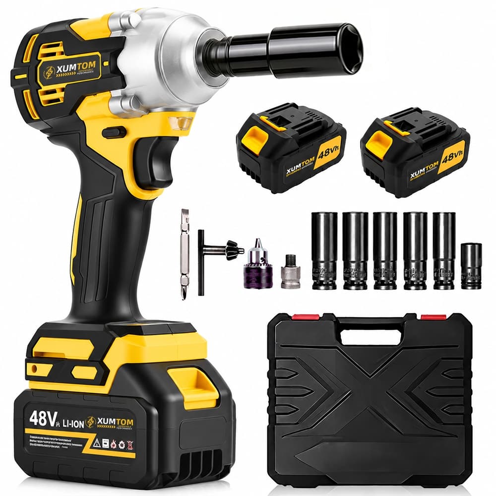 Kit De Chave De Impacto Sem Fio Escova De 1/2 " 48V , Alto Torque De 450N.m , 2 Baterias De 4.0AH E Carregador Rápido ,