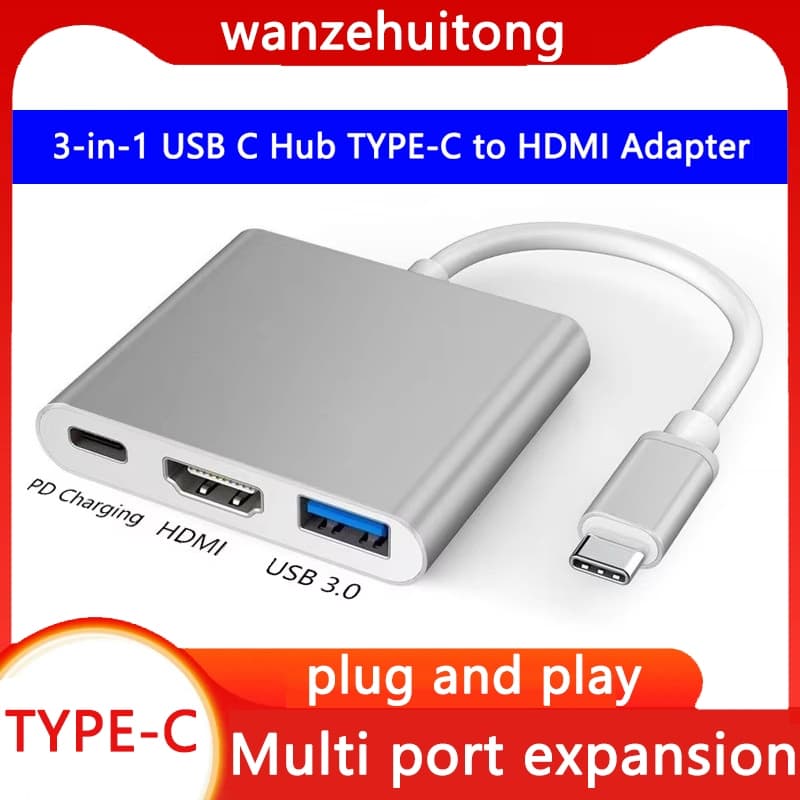 Estação de acoplamento três em um tipo C Conversor HDMI USB3.0 4K