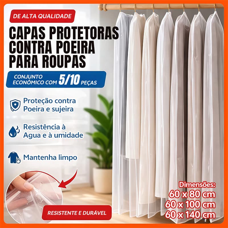 Kit 5/10 Peças Organizador Roupas Protetor  Translúcido Tampa Contra Poeira Para Casaco Saco e Terno