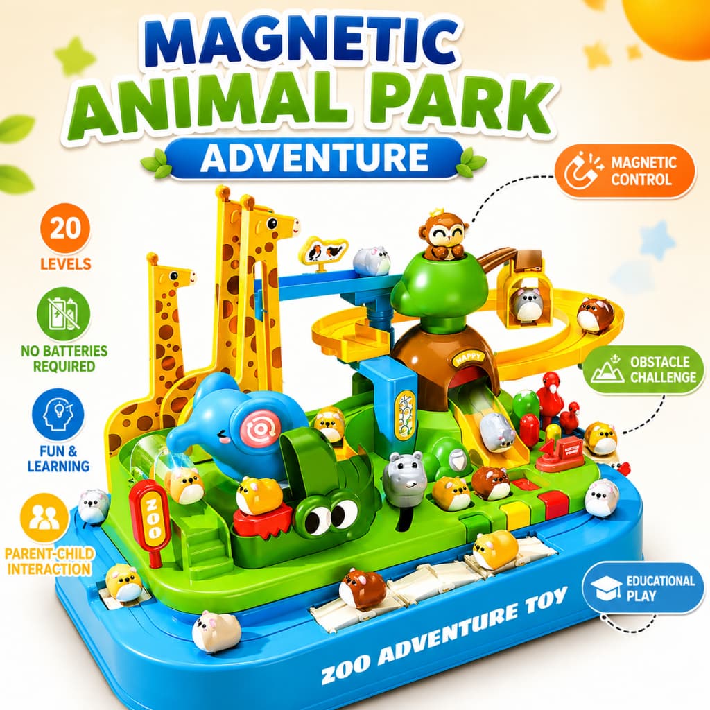 Brinquedo Magnético De Aventura Animal , Pista De Labirinto De Zoológico De 20 Níveis , Jogo De Aprendizagem Interativo