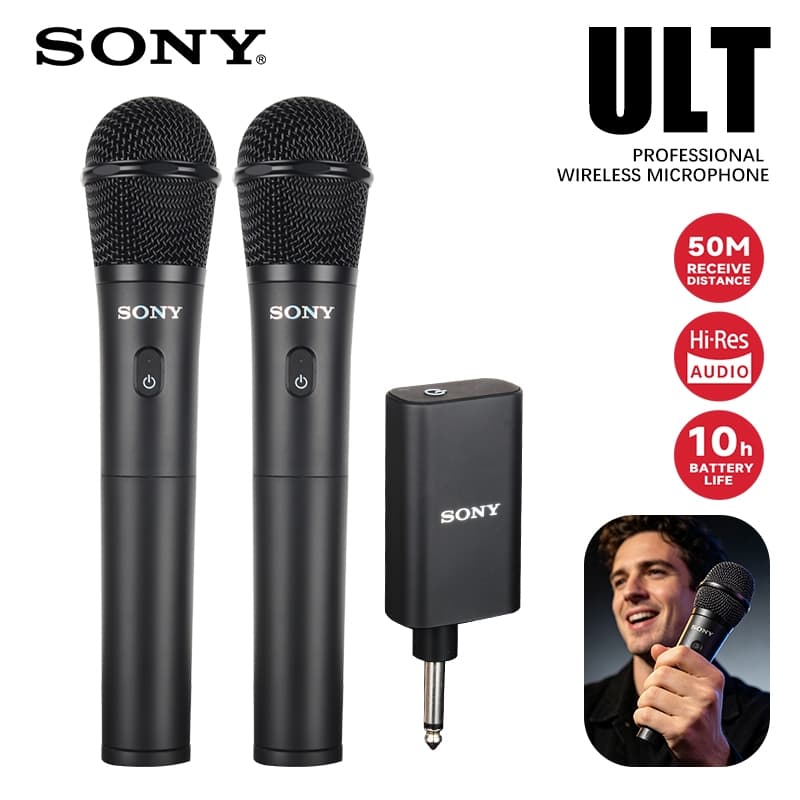 Microfone sem fio portátil SONY ULT, receptor recarregável, qualidade de som HD, microfone portátil de karaokê familiar