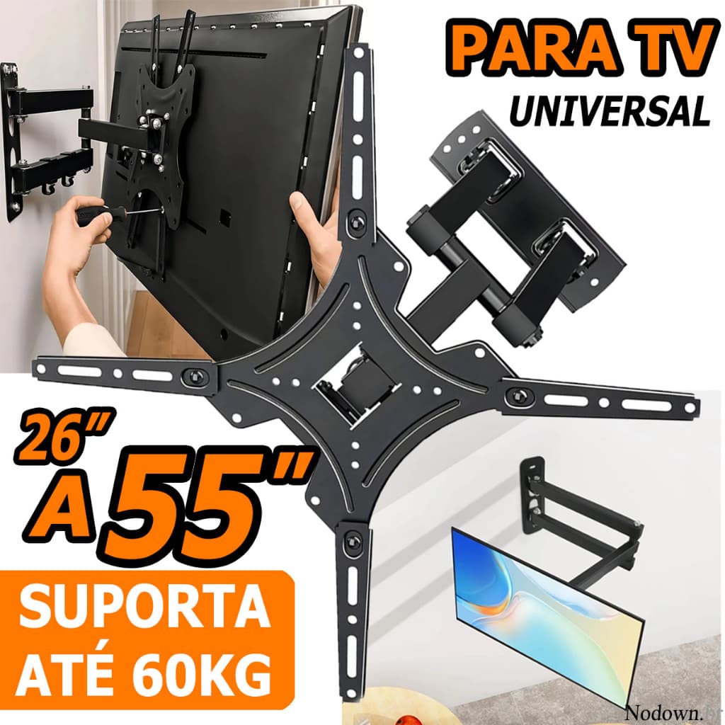 Suporte Tv Tri Articulado Lcd Led Plasma 26 A 55 Pol Para Parede VESA 75x75mm/100x100mm
