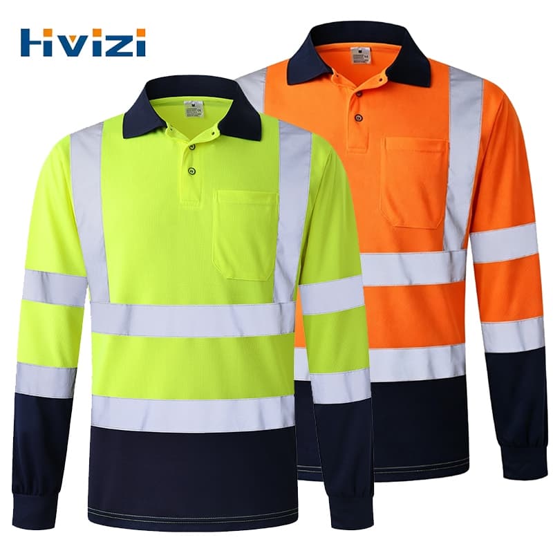 Camisas Hi Vis De Dois Tons Amarelo Marinho Manga Comprida Camisa Polo Reflexiva De Trabalho De Segurança Para Homens De