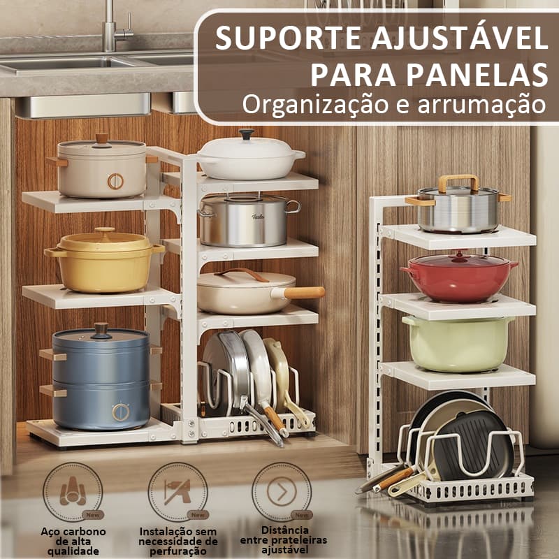 Suporte para Guardar Panelas Preto Ajustável, Organizador Interno de Armário Cozinha