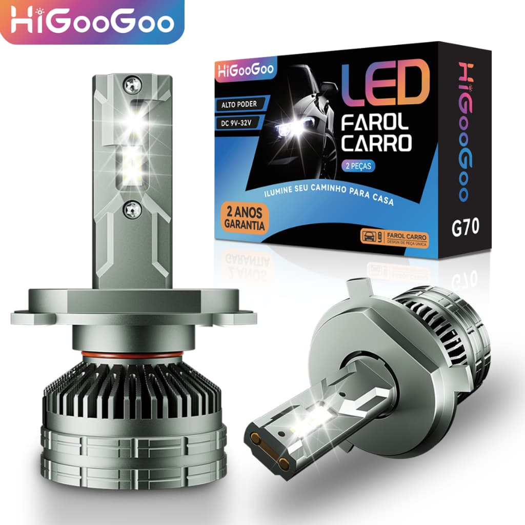 HiGooGoo G70 Led De Lampada Farol Carro Luz Nevoeiro 40000LM 200W Dois Anos 9V-32V 6500K H1 H4 H7 H11 H27