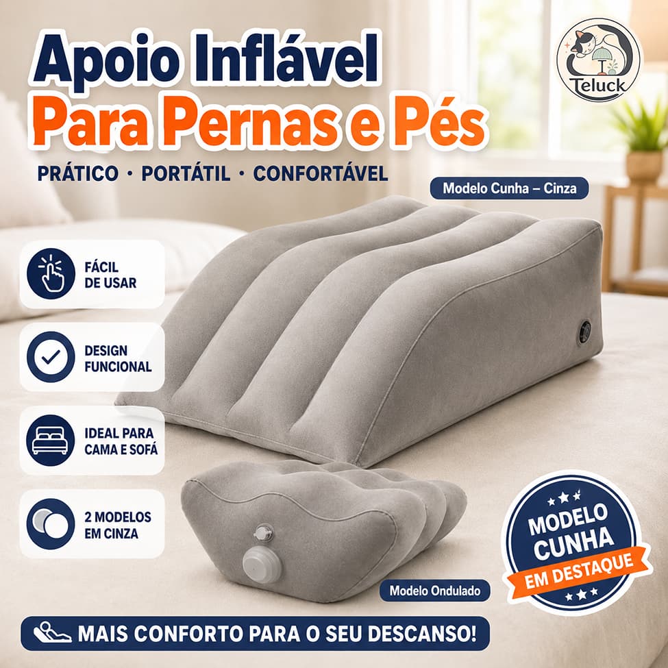Almofada Inflável para Pernas e Pés Portátil Apoio Elevado Descanso Cinza 2 Modelos