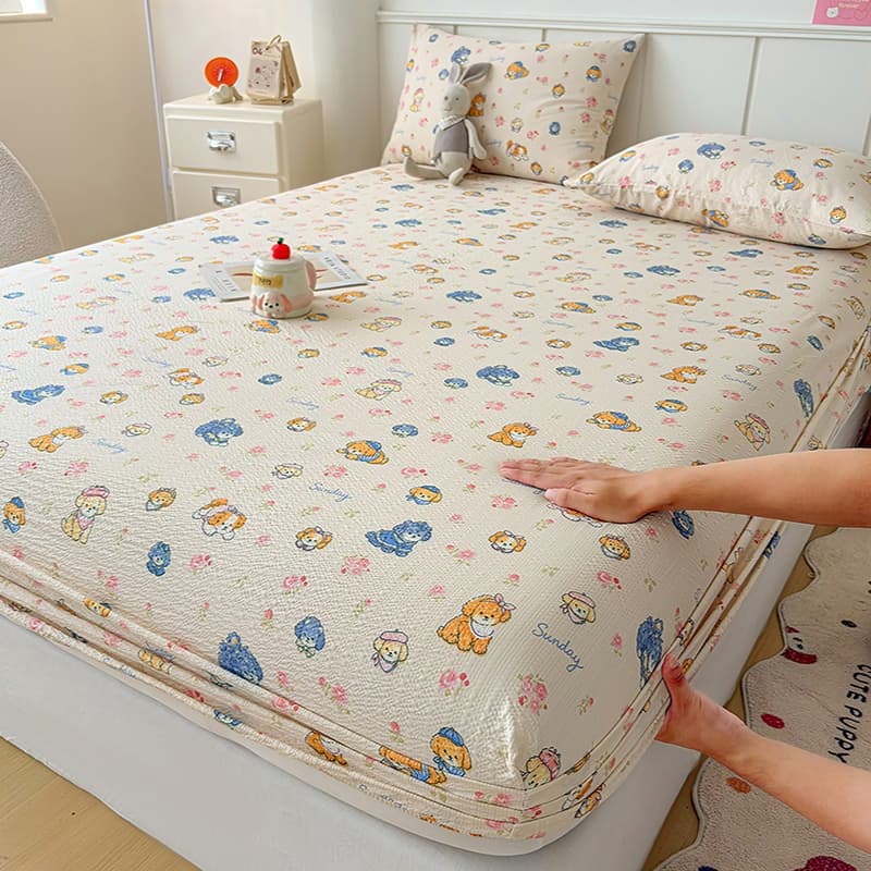 Retro Fosco Floral Fio Duplo Kapok Saco De Cama Flor Borboleta Xadrez Elástico Antiderrapante Colcha Colchão Capa Protet