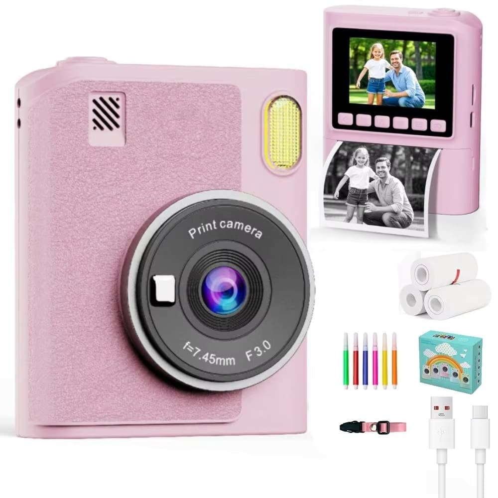 Câmera De Impressão Instantânea Infantil Com Estampas Coloridas , Filtros Divertidos , Efeitos De Espelho E Marcadores D