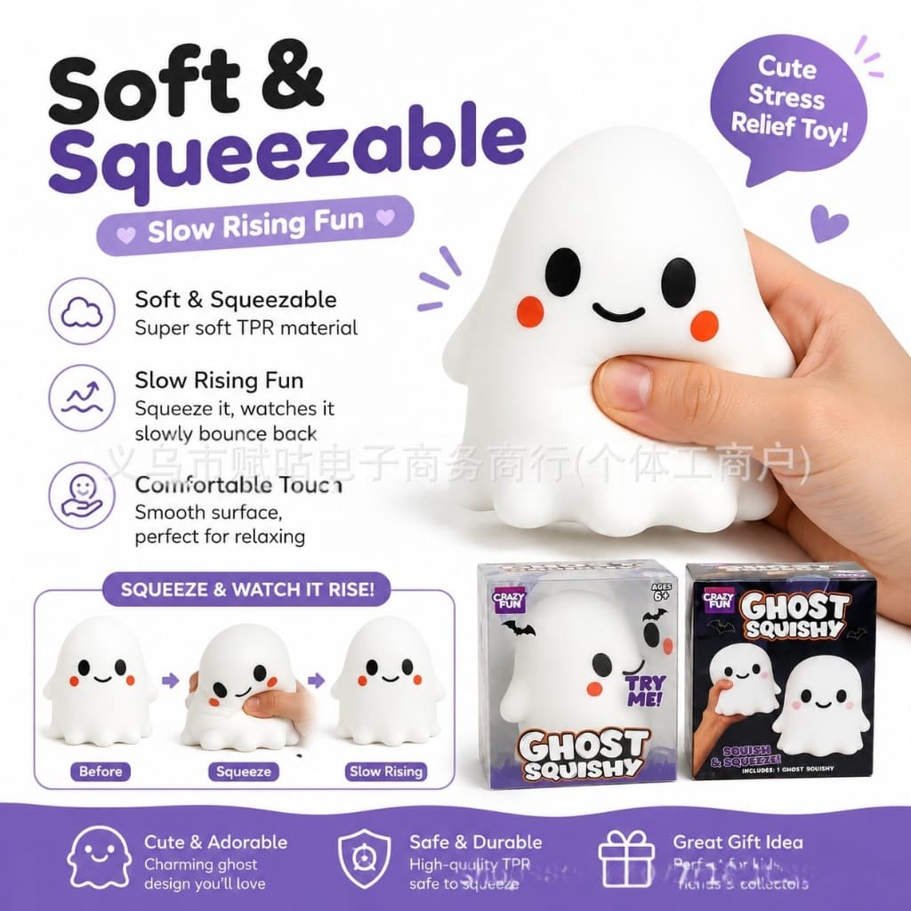 Item quente Halloween Squeeze fantasma pitada brinquedos divertidos bonito decoração ornamentos recuperação lenta criati