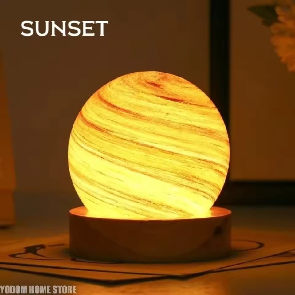 Lâmpada De Lua 3D Alimentada Por USB , Luz Noturna De Vidro Mini Planeta Com Suporte De Madeira , Decoração Criativa , P