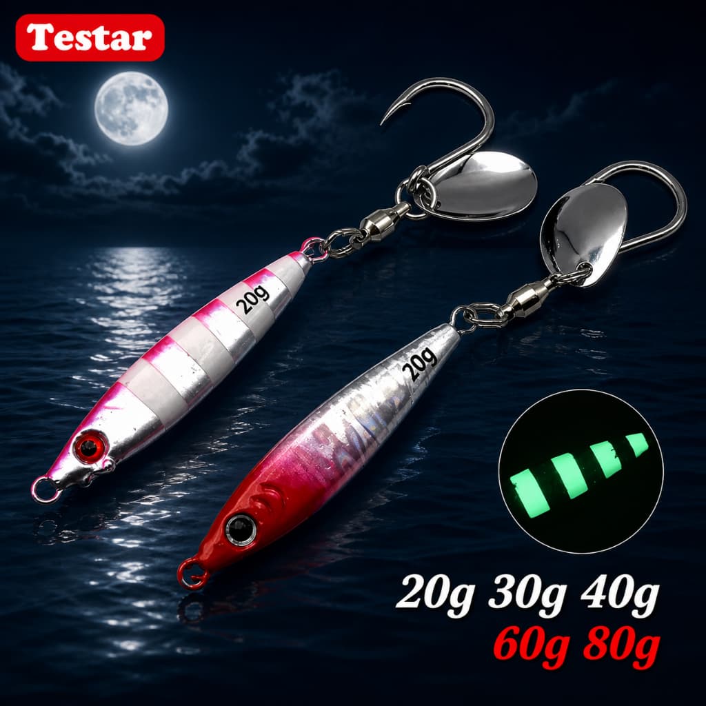Testar Metal Gabarito Lâmina Gancho Inshore Cabeça Oscilaçãos Isca De Pesca De Inverno Para Baixo Pique Truta 20g-80g Ta