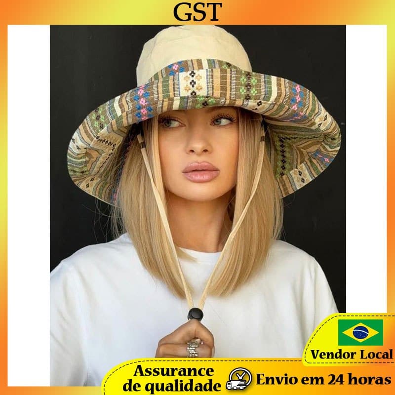G GST Panamá Chapéu Sombrinha Chapéu de Sol Reversível Dupla Face Vestível Moda Praia Férias Balde Chapéu