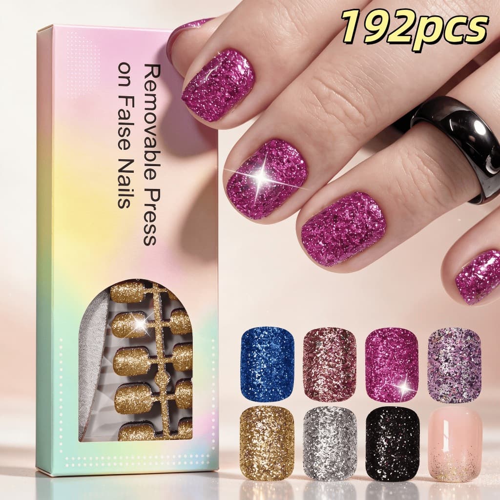 192 Peças De Pó De glitter De Cebola Dourada Curta Quadrada De 8 Cores Para Unhas Vestíveis , Remendos Reutilizáveis E V