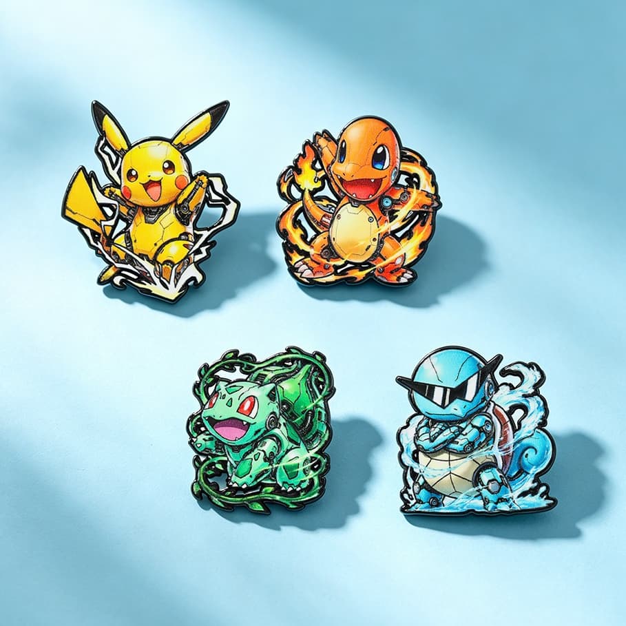 [4pçs] Broches de Liga Pokémon - Decora Roupas e Mochilas