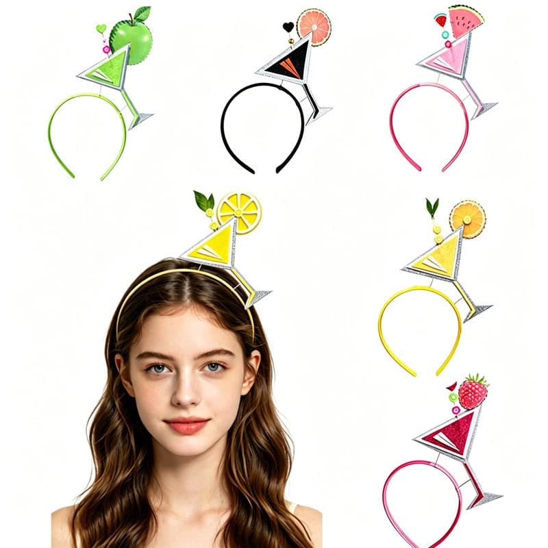 Cocktail Vinho Vidro Bandana Fruta Bebida Forma Argola De Cabelo Para Crianças Adulto Tropical Praia Festa Decoração