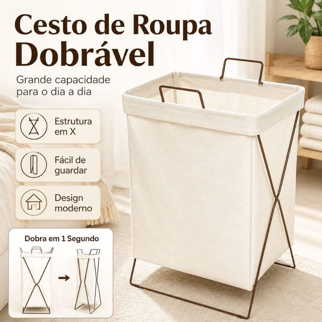 Cesto Organizador Dobrável Retangular Multiuso Roupa Suja Brinquedo Ajustável Portátil