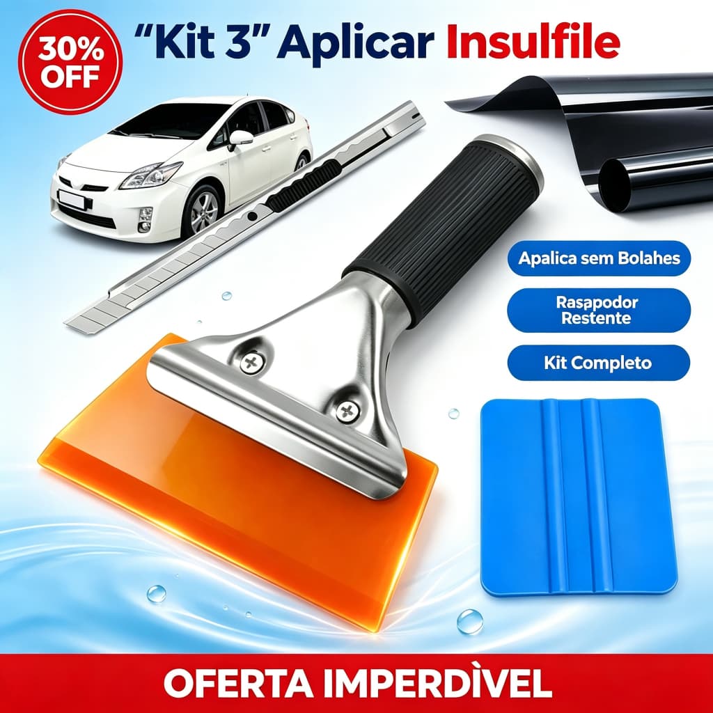 Kit Rodo com Espátula e Estilete para Aplicação Profissional de Insulfilme em Carros e Janelas