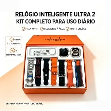 Relógio inteligente S100 Ultra 2 49mm, kit com 7 pulseiras variadas + carregador original, monitoramento de saúde, chama