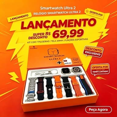 Smart Watch Ultra 2 S100 49mm, kit completo com 7 pulseiras + carregador, relógio inteligente bluetooth multifunciona