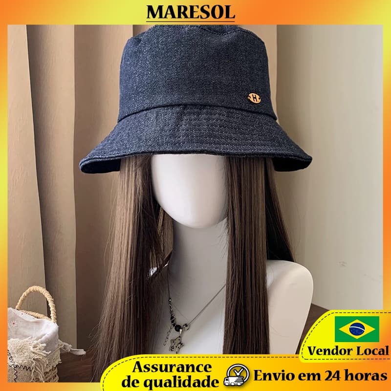 MARESOL Retro Denim Balde Chapéu Rosto Simples Pequeno Guarda-sol Protetor Solar Bacia Chapéu