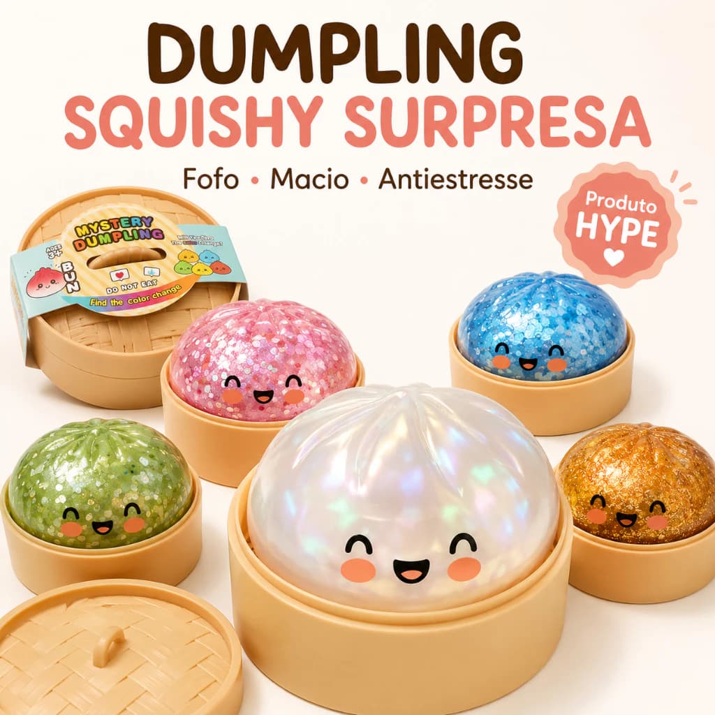 Squishy Bolinho Baozi Glitter Caixa Misteriosa Brinquedo Antiestresse Sensorial Kawaii Presente Criativo