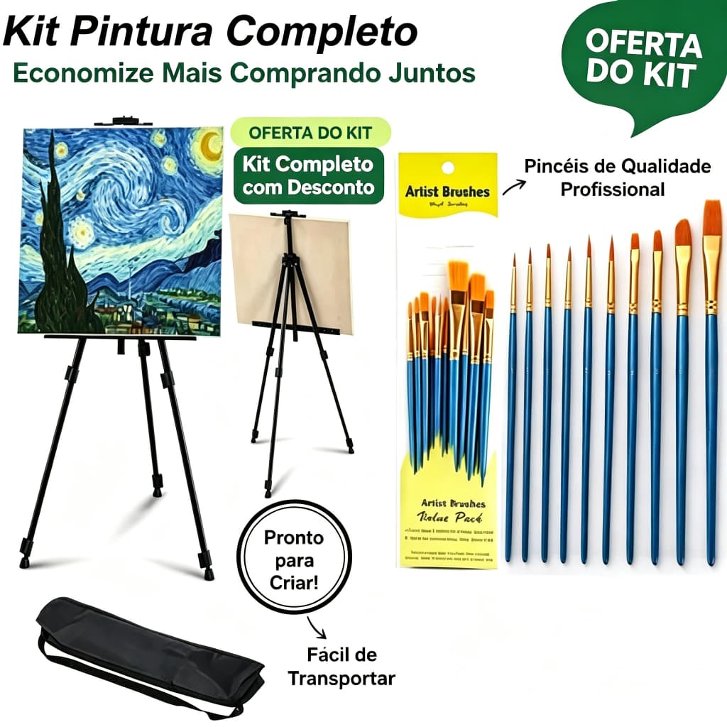Kit Pintura Profissional Completo–Cavalete Tripé Ajustável com Bolsa+Pincéis+Espátulas,Ideal para Iniciantes e Artistas