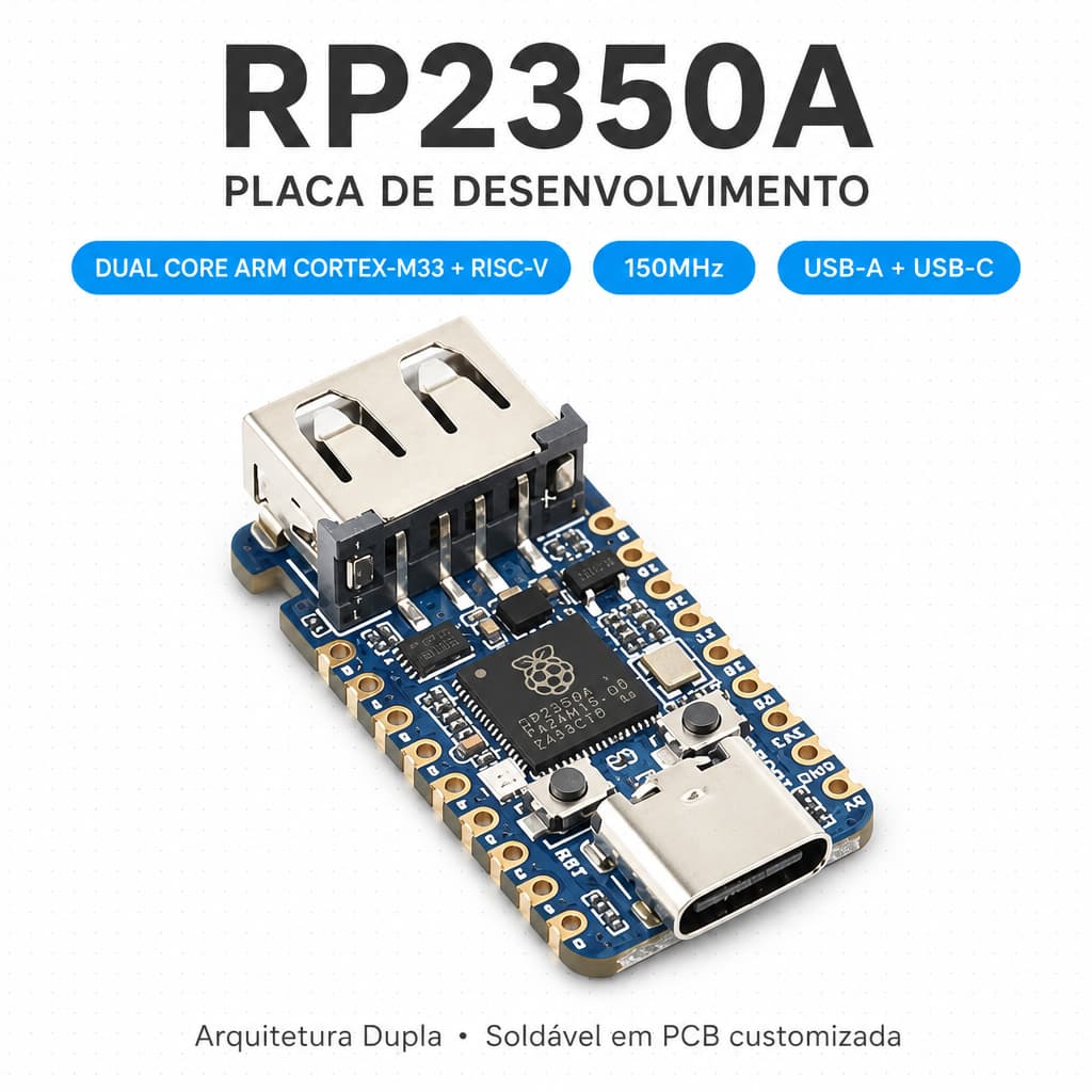 Placa Microcontroladora RP2350A Dual Core Arm Cortex-M33 RISC-V Arquitetura Dupla 150MHz USB