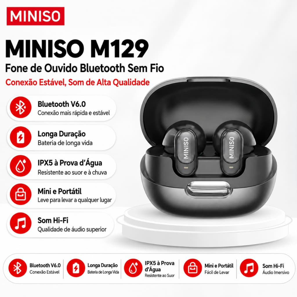 MINISO MS129 IPX5 Fone de ouvido esportivo Bluetooth à prova d'água True Wireless, cancelamento ativo de ruído ANC, expe