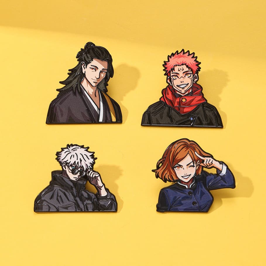 [4pçs] Broches de Liga Jujutsu Kaisen - Decora roupas e mochilas